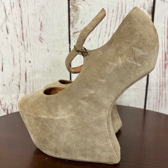 JEFFREY CAMPBELL NIGHT WALK Women's Tan Suede heelless Platform Shoessize 7 GUC - Picture 9 of 11